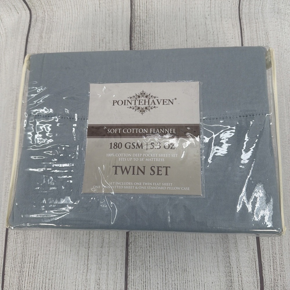 Pointehaven Sheet Set TWIN Dusty Blue 100% Cotton Brushed Flannel Soft Solid